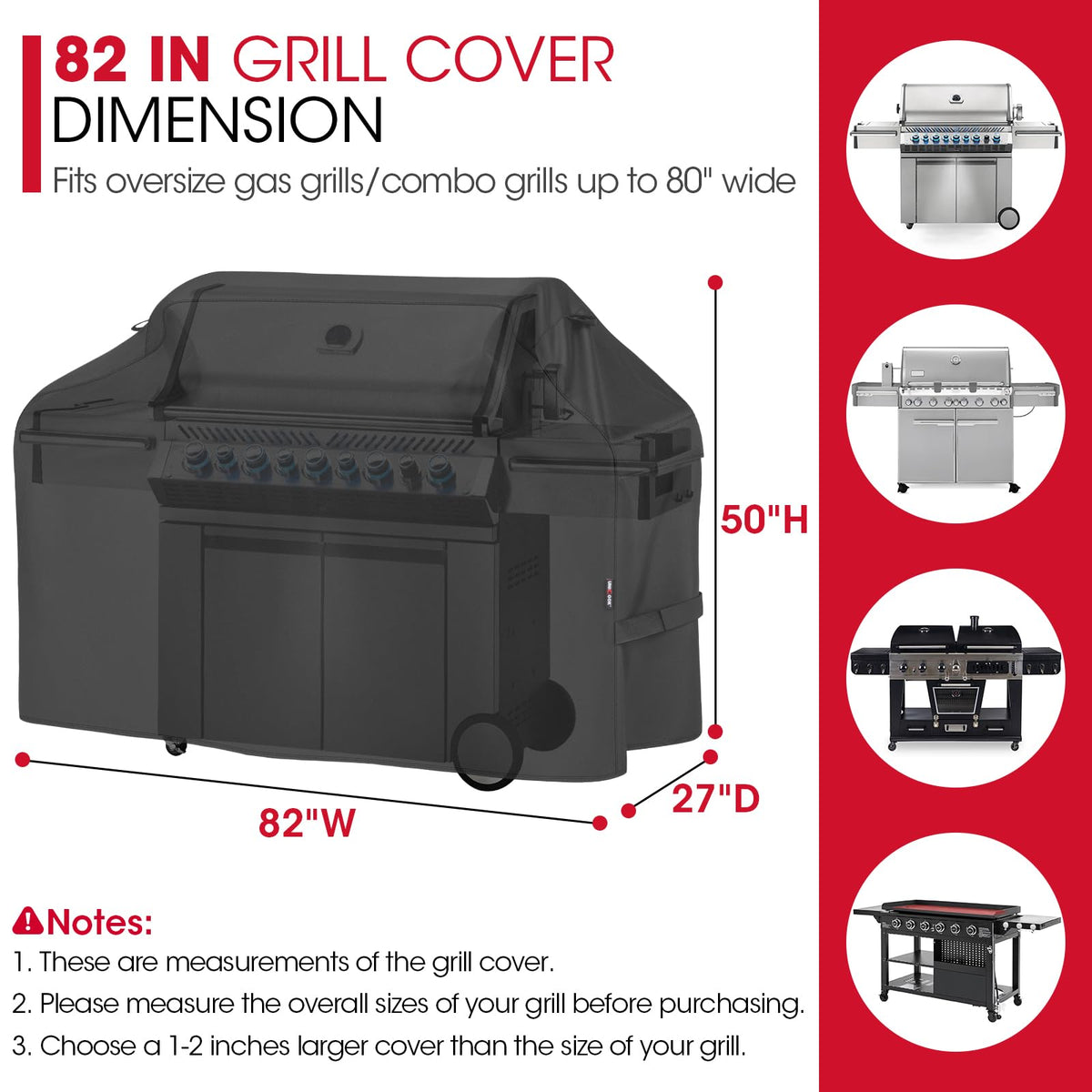 Unicook 82-inch grill cover side-handles for easy removal and secure handling