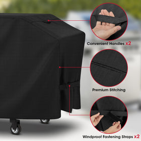 Unicook griddle cover handles and windproof straps enable easy on/off.