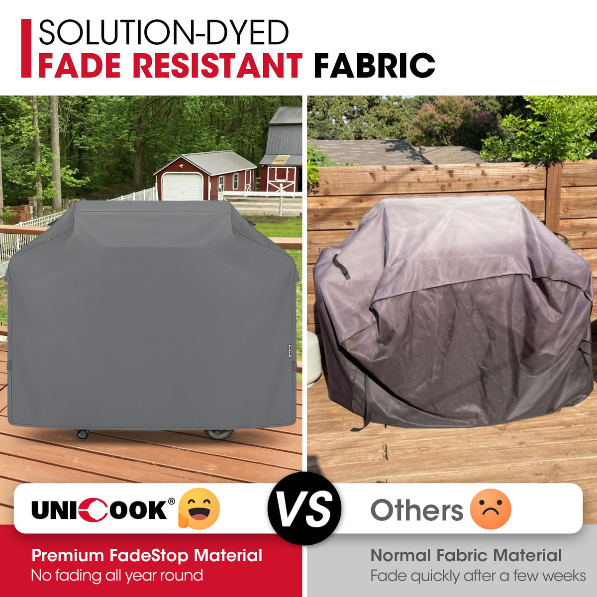 Unicook grill cover fastening straps securing a windy day fit