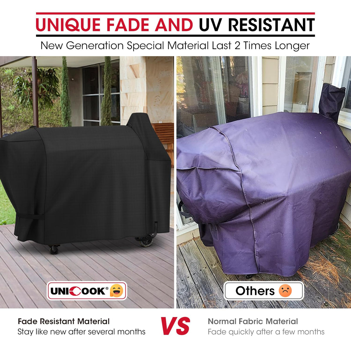 Unicook pellet grill cover with handles and wind straps stays secure during gusts