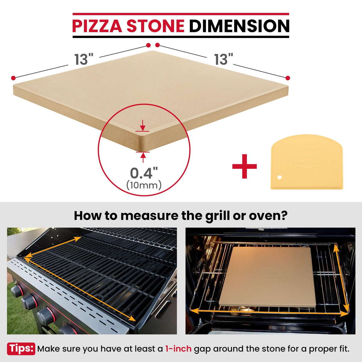 Unicook pizza stone with 13x13 surface delivers even heat for crispy crust