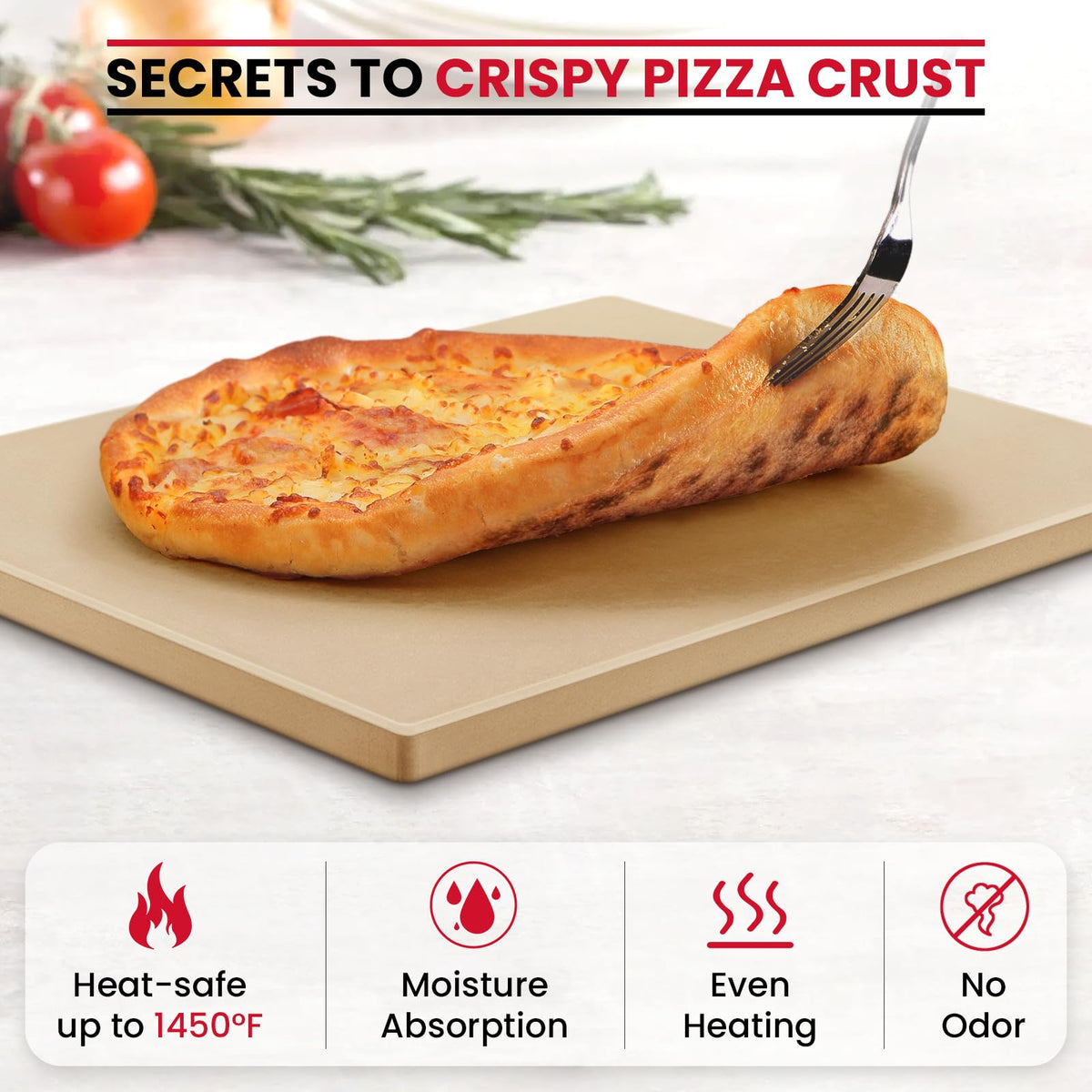 Unicook large baking surface fits multiple pizzas or breads.