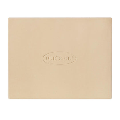 Unicook pizza stone in an oven, rectangular 15x12, suitable for crispy crust.