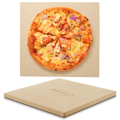 Unicook 16x16 pizza stone on oven rack for even baking.