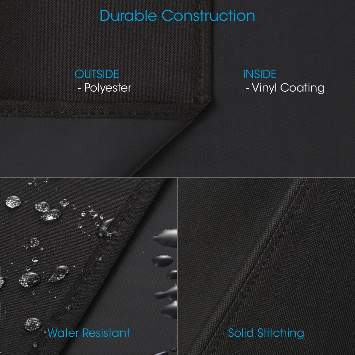 Durable polyester with waterproof underlining by Unicook, lasting protection.