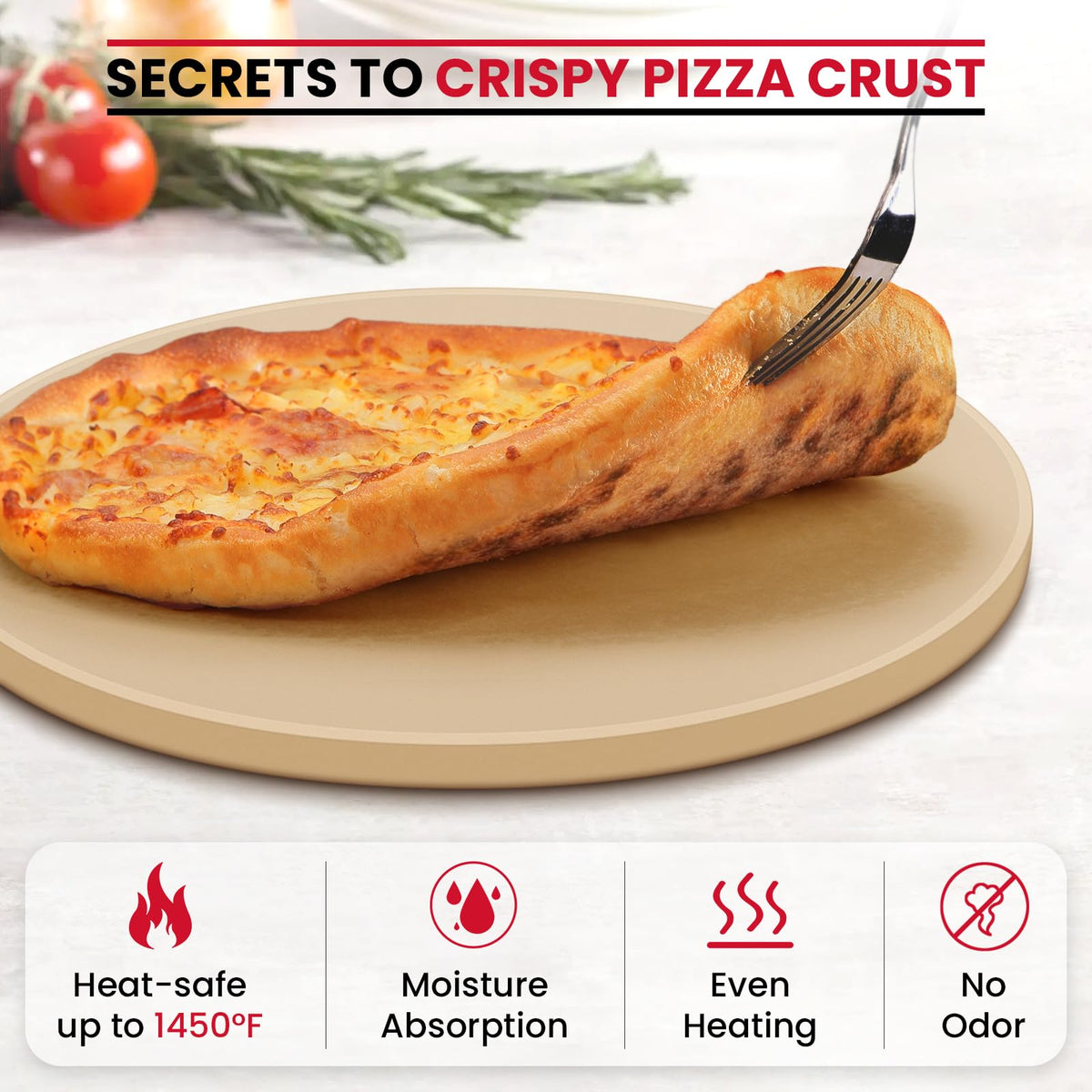 Unicook Round Pizza Stone micro-pores absorb moisture for crisp results.