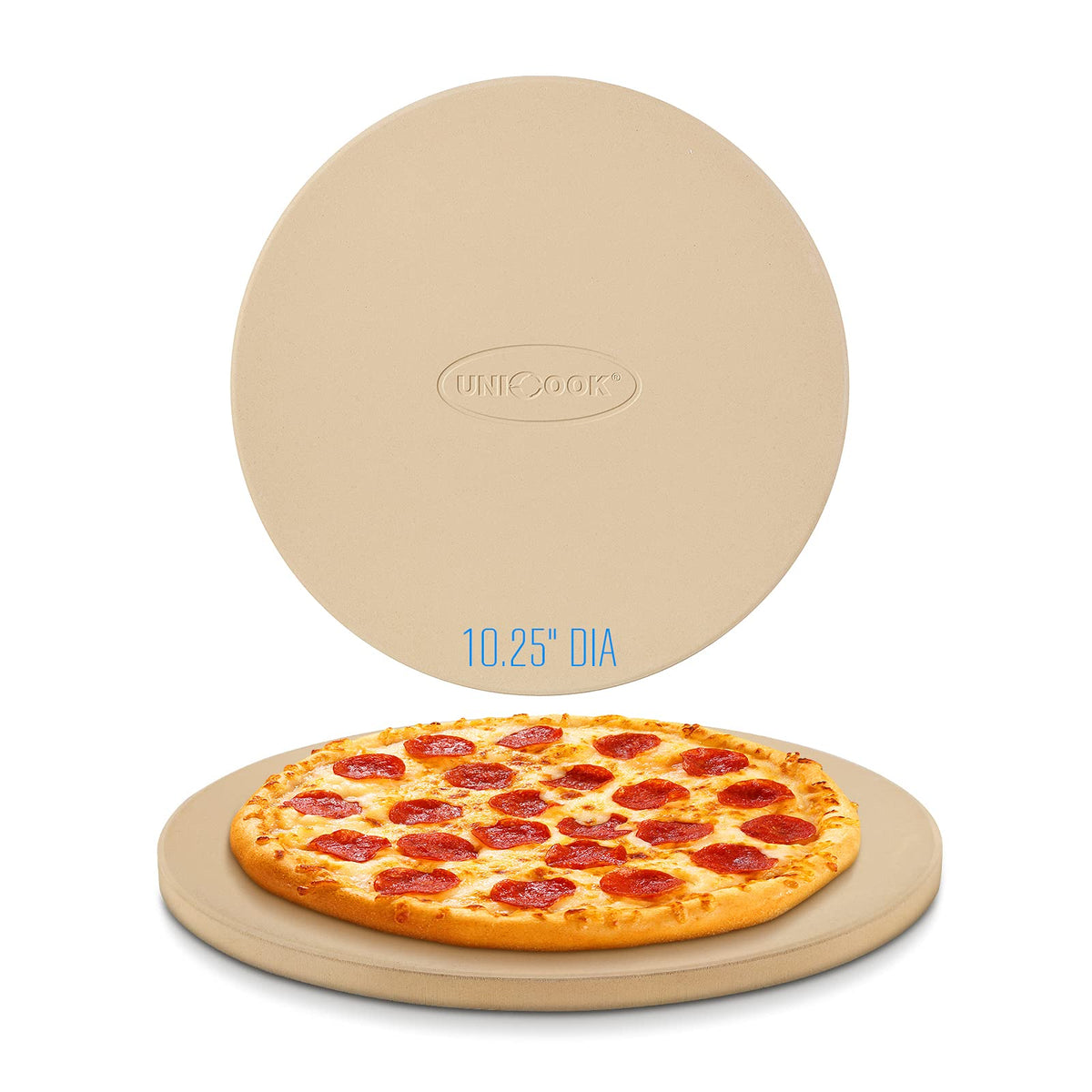 Unicook Round Pizza Stone top view for even browning and crisp crust.