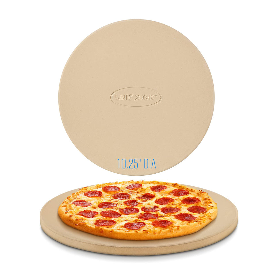 Unicook Round Pizza Stone top view for even browning and crisp crust.