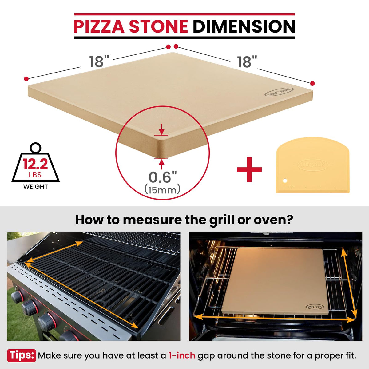 Unicook square baking stone 18 inch ideal for oven or grill sessions.
