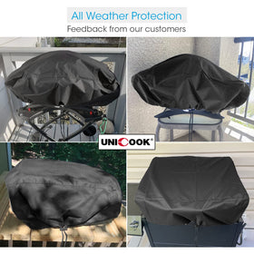 Unicook cover for Weber Q200 series protects against wind and rain.