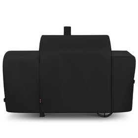 Unicook heavy duty waterproof offset smoker cover in front view protecting the grill
