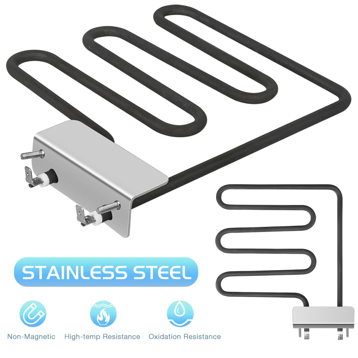 Close-up of Unidanho 800W heating element showing stainless steel body for durability