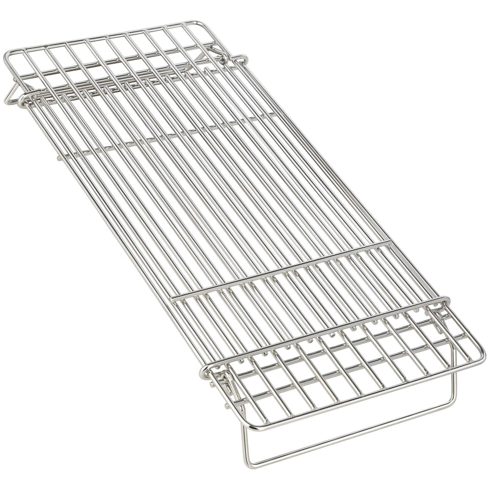 Unidanho grill rack for Blackstone warming grid showing adjustable length for flexible griddle setups