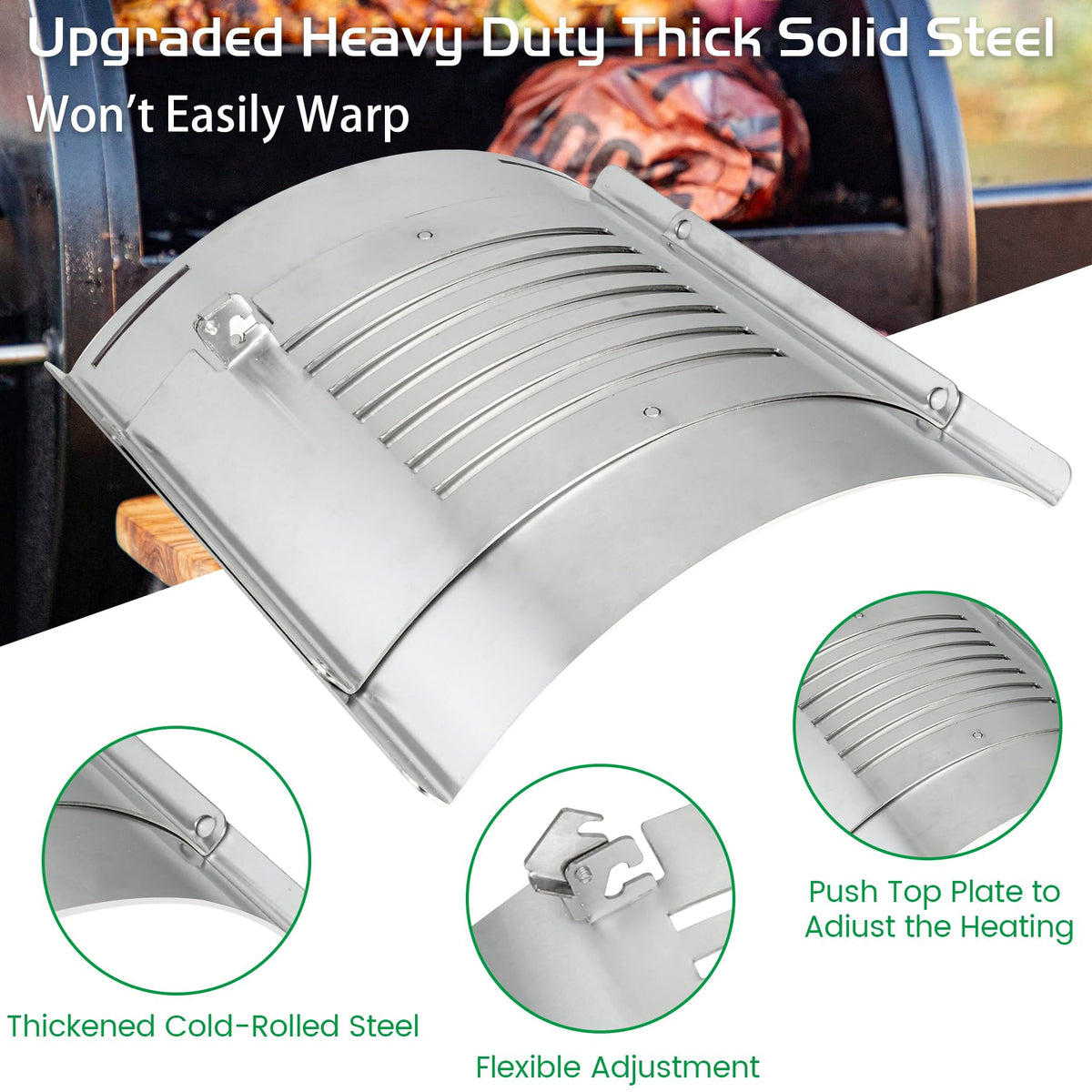Unidanho heat shield for flame broiler balances high-heat zones on Pit Boss 1230 grills.