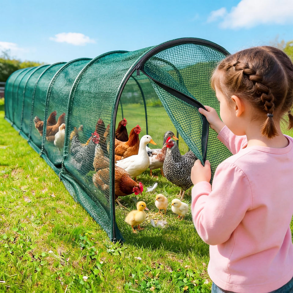UNIFAMILY chicken tunnel outdoors assembled view for easy backyard setup.