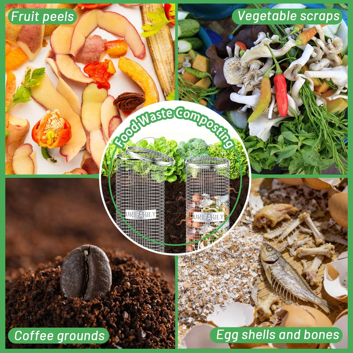 UNIFAMILY compact garden bin helps recycle kitchen waste efficiently.