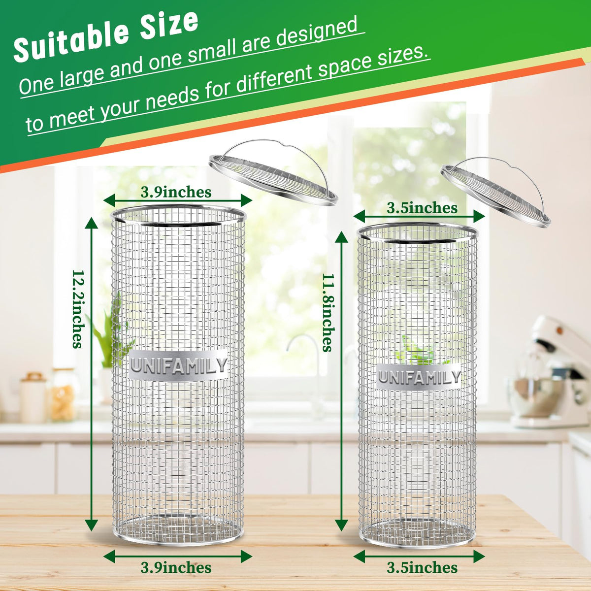 UNIFAMILY bin lid with pull handle enables easy-loading of scraps.