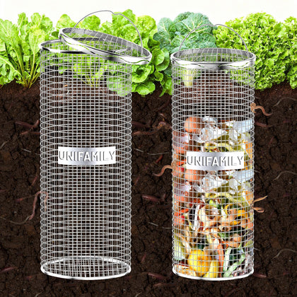 UNIFAMILY worm compost bin with handle, top view for easy feeding outdoors.