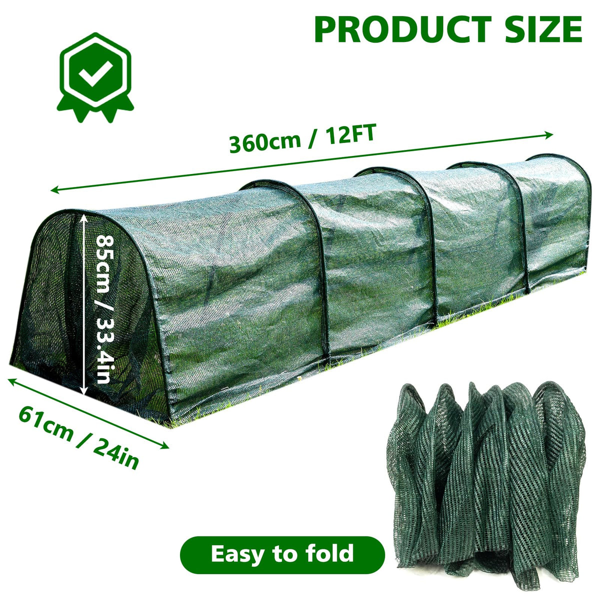 UNIFAMILY Poultry run tunnel with dense mesh protects chickens while foraging.