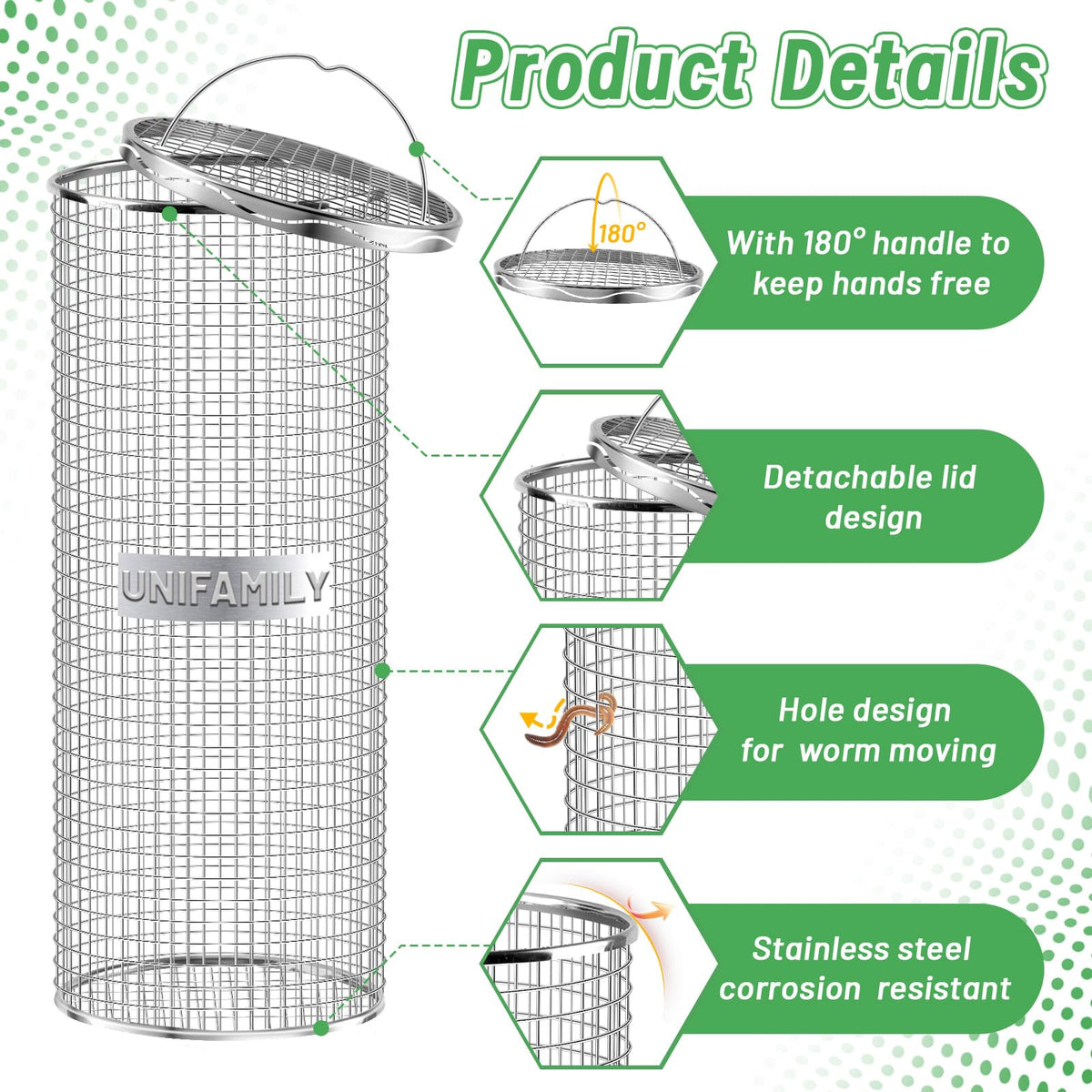 UNIFAMILY stainless steel worm bin shown outdoors for durable, long-lasting composting.