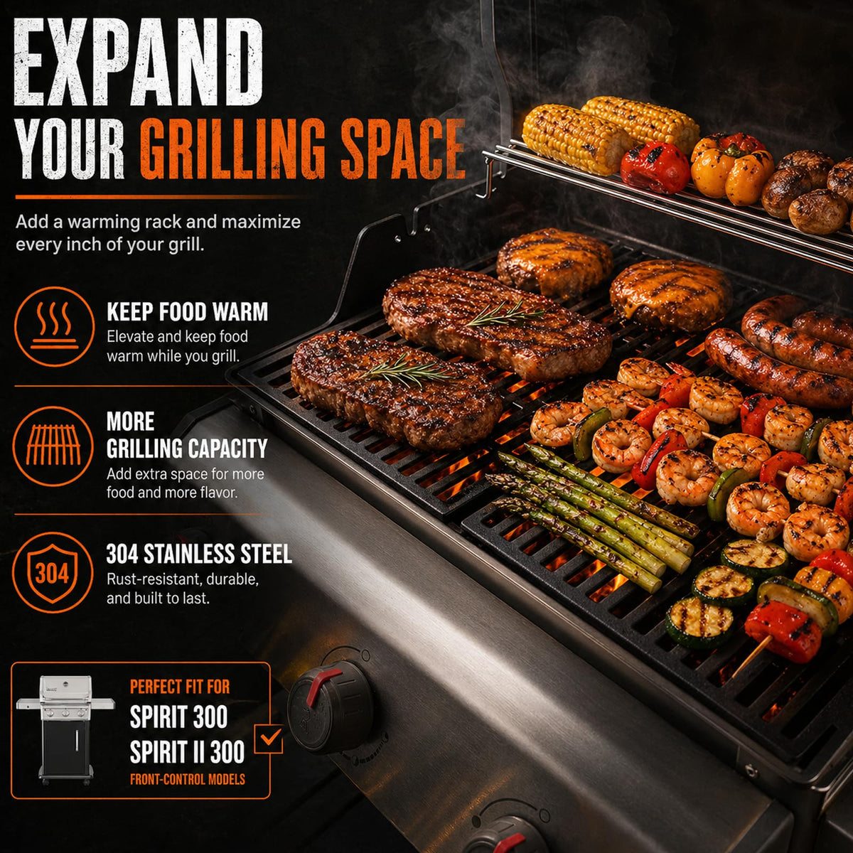 Uniflasy 304 stainless steel construction resists rust for longer grill life.