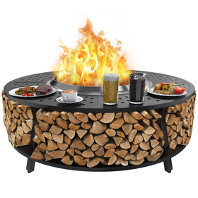 Uniflasy 48-inch fire pit surround around Yukon adds safe surface and organized space