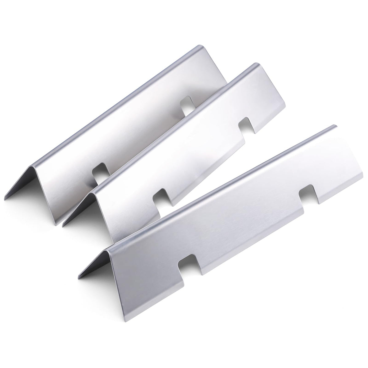 Uniflasy flavorizer bars for Weber Spirit I and II, front view showing precise fit and stainless finish