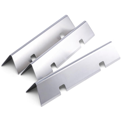 Uniflasy flavorizer bars for Weber Spirit I and II, front view showing precise fit and stainless finish