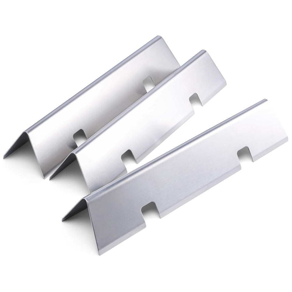 Uniflasy flavorizer bars for Weber Spirit I and II, front view showing precise fit and stainless finish