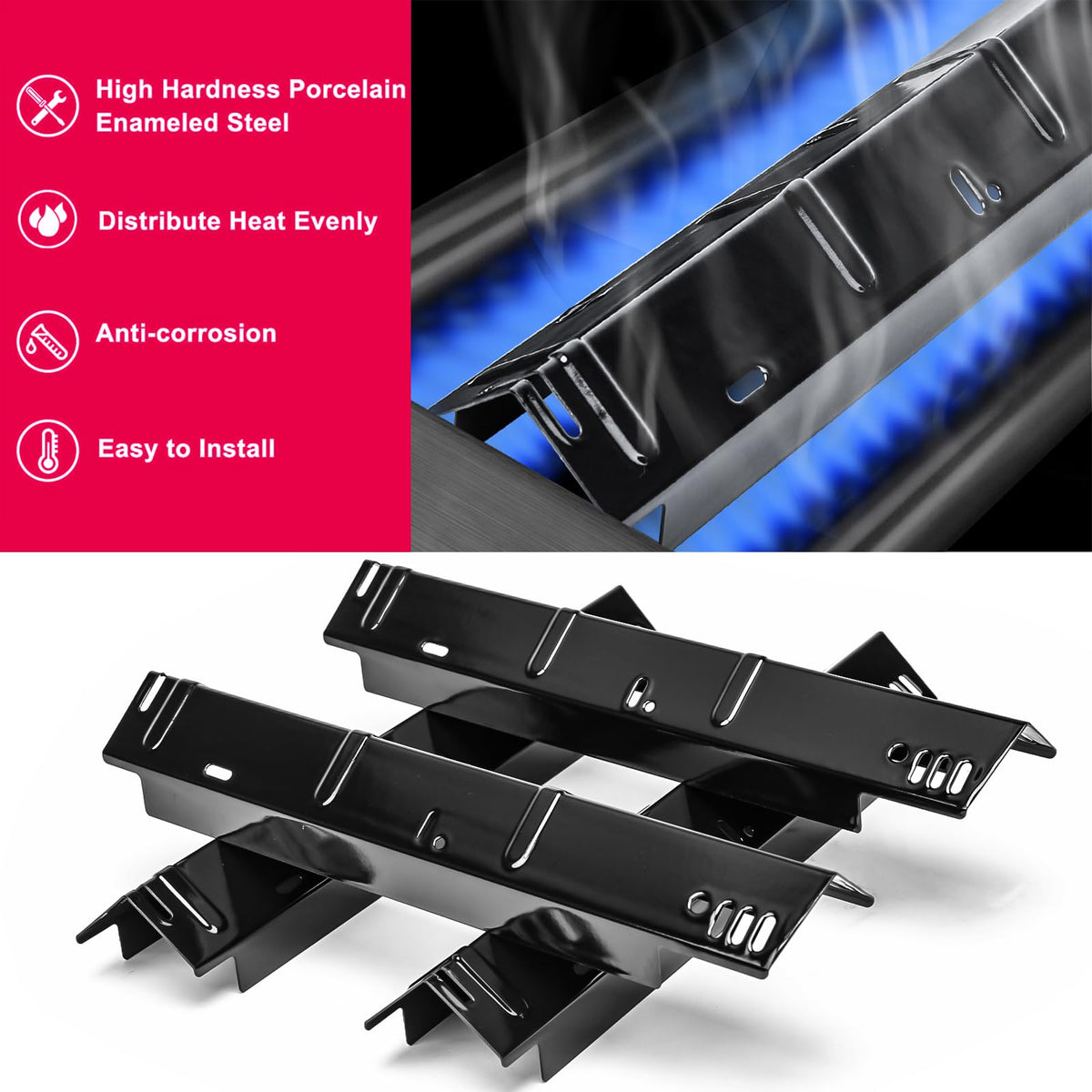 Uniflasy cast iron cooking grate provides consistent heat distribution for grilling.