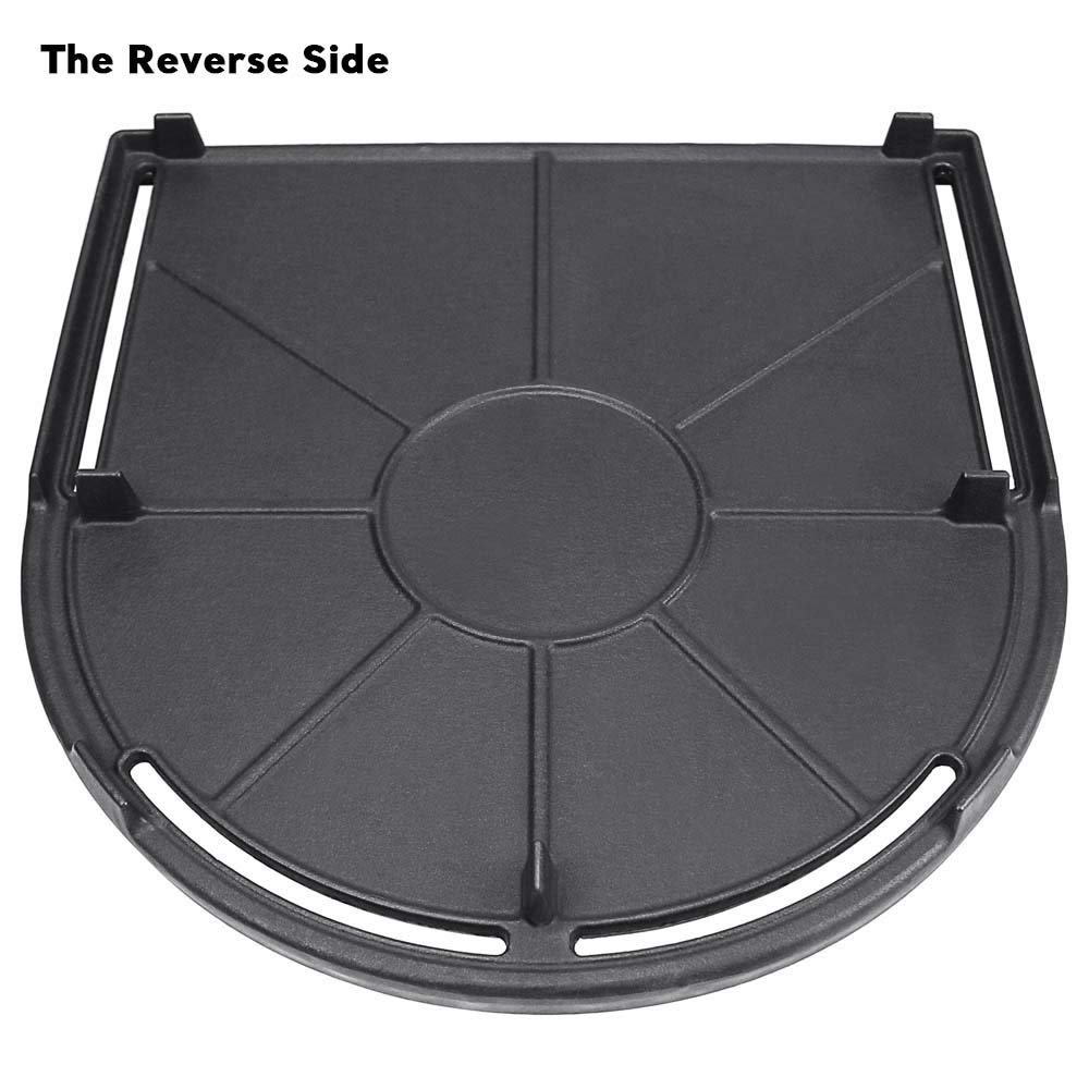 Uniflasy cast-iron surface offers even heat distribution for consistent searing and browning
