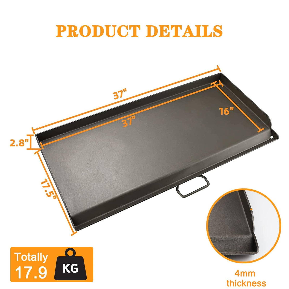 Uniflasy cast iron griddle 16in top-down view shows spacious cooking surface.