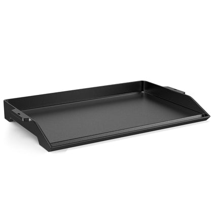 Uniflasy cast iron griddle on stove top with 23x16 surface for efficient family cooking