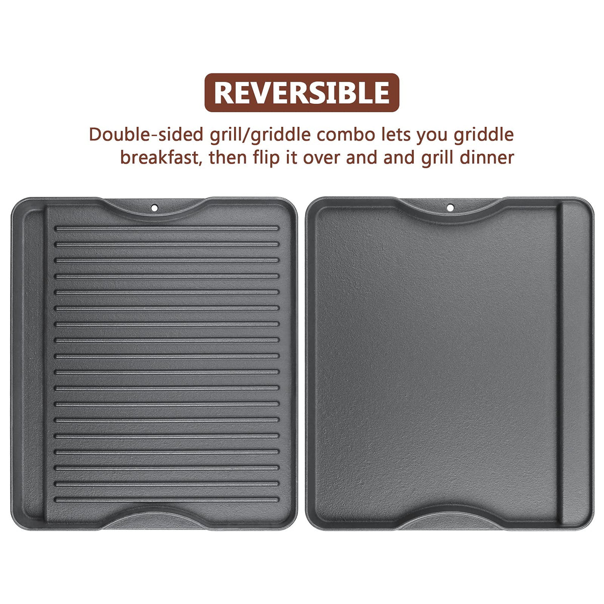 Uniflasy cast iron griddle ridged face for searing burgers and steaks