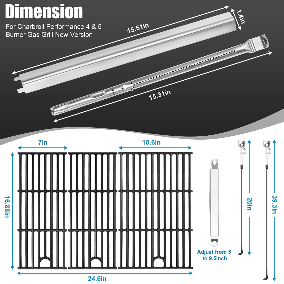 Uniflasy adjustable crossover tubes fit multiple grills and promote even heat.