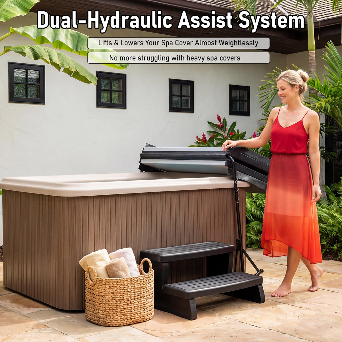 Uniflasy cover lift adjustable brackets fit various tub widths.