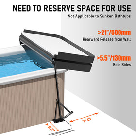 Uniflasy cover lift folded position saves space beside the tub.