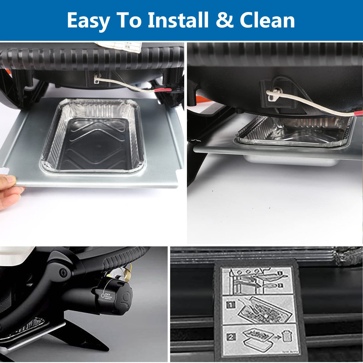 Uniflasy drip tray insert on Weber Q for effortless cleanup after grilling.