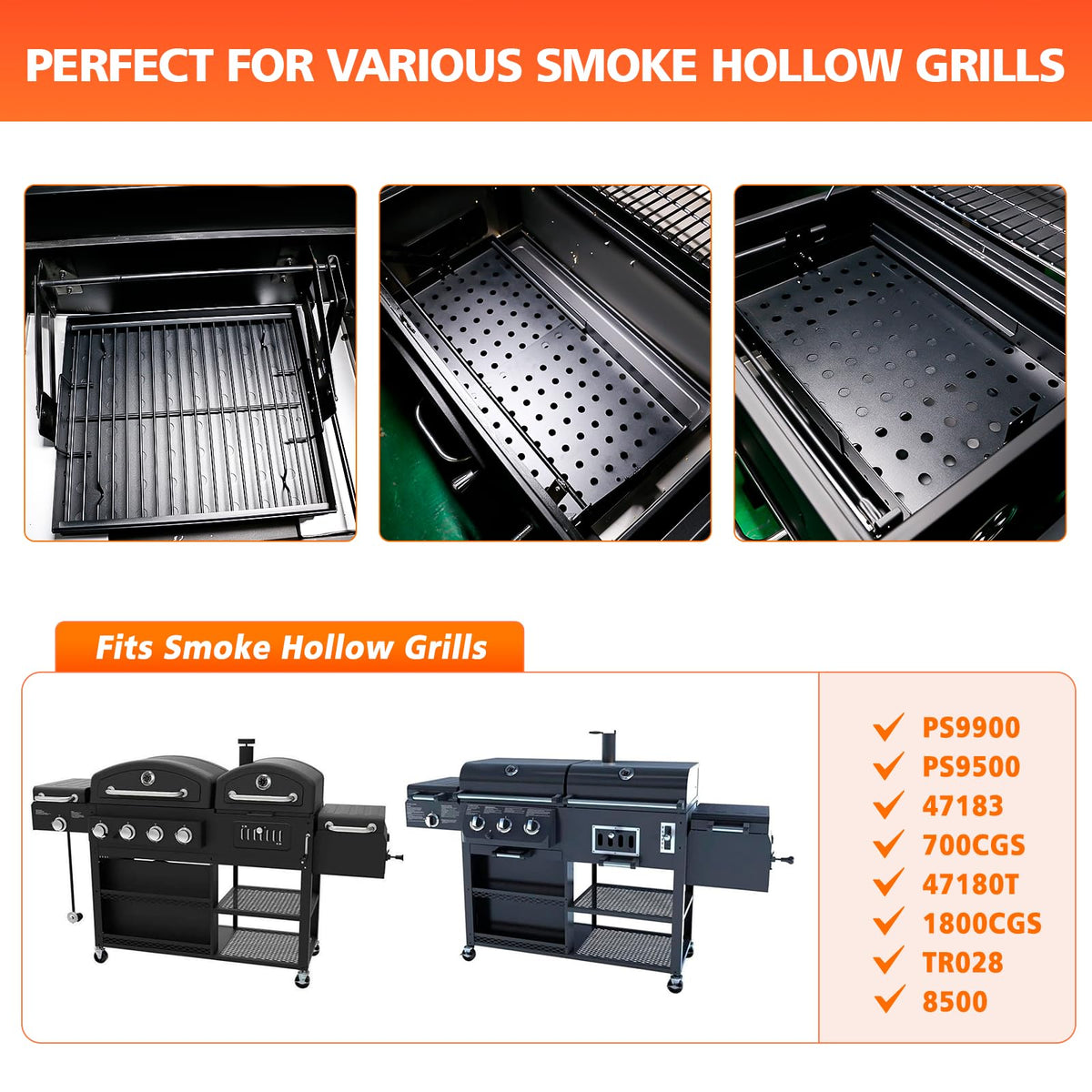 Uniflasy expandable charcoal tray demonstrates dynamic length adjustment for various footprints.