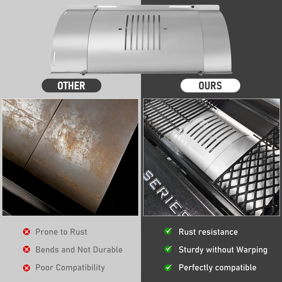 Uniflasy Flame Broiler Kit enables direct searing and indirect smoking.