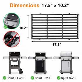 Uniflasy front-view grate for Weber Spirit S210 provides durable porcelain enamel surface.