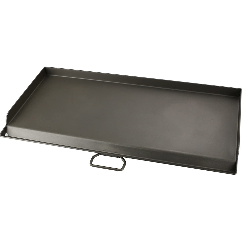 Uniflasy griddle on Camp Chef shows a roomy 14x32 inch cooking area