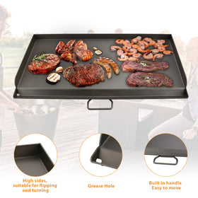 Uniflasy griddle high sides protect against splashes during outdoor cooking