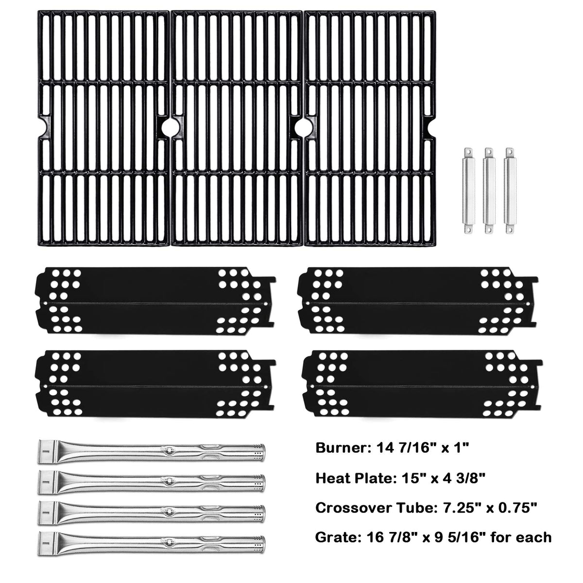 Uniflasy grill cooking grate 16-7-8 inches promotes even searing.