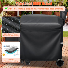 Uniflasy grill cover close-up of 600D waterproof fabric resisting rain and sun.