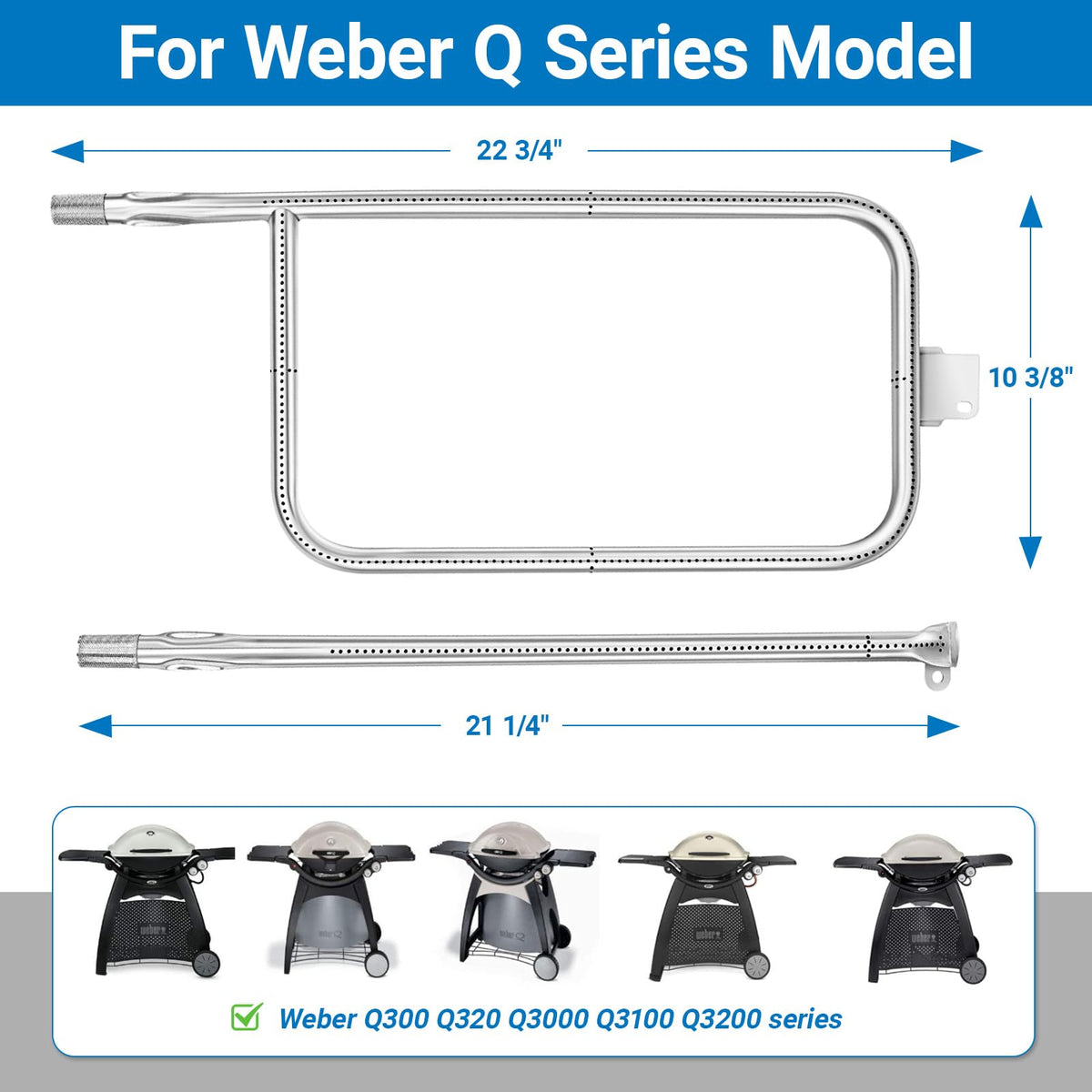 P-shaped burner for Weber Q series with Uniflasy 65032 kit