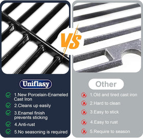 Uniflasy Spirit E310 cast iron grates deliver bold sear marks and heat retention.