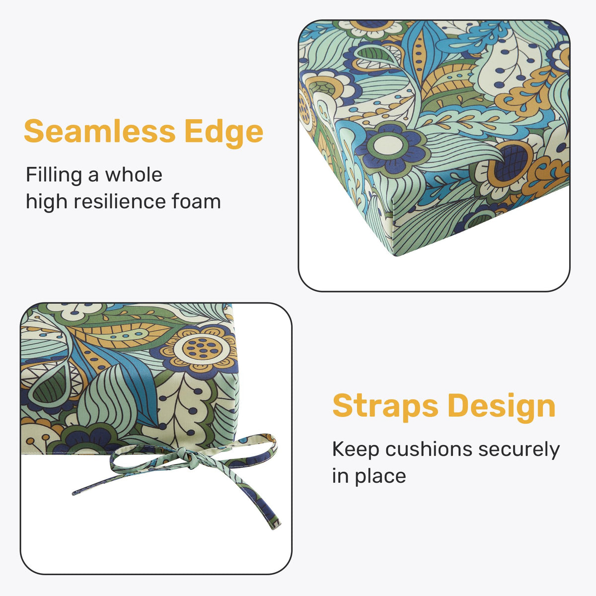 UNIKOME cushion strapped securely on a chair for a stable fit