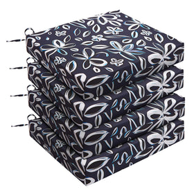 UNIKOME navy and white outdoor cushions with ties for a snug chair fit.