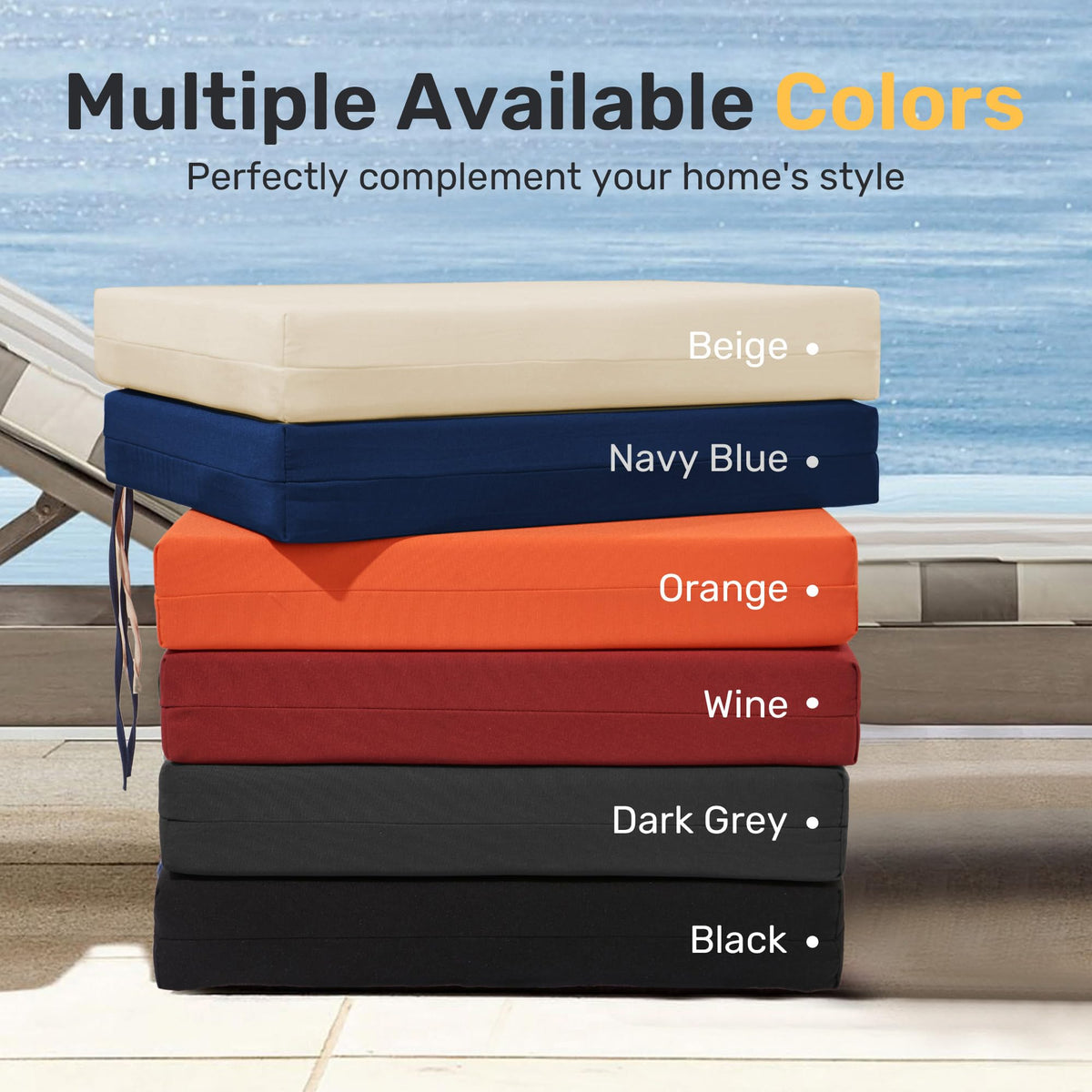 UNIKOME four-cushion pack arranged for a complete patio upgrade